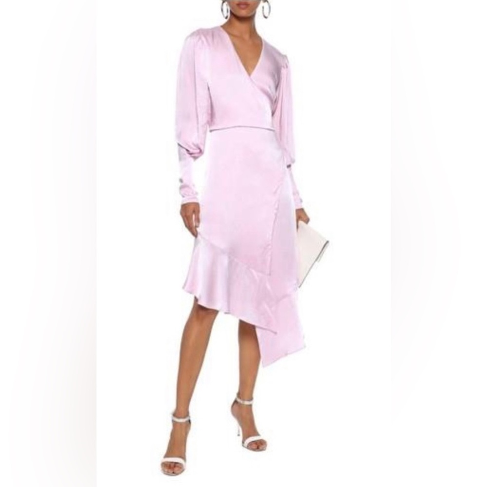 Joie Pink Satin Kyrene Pearl Long Sleeve Midi Dress Sz M